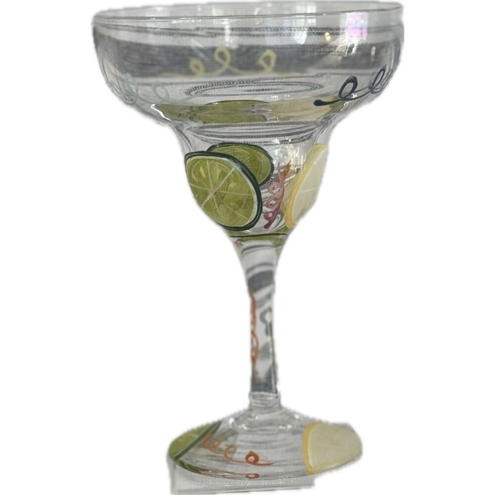 Margarita 🍹 Glasses with Hand Painted Lemons 🍋 and Limes EUC 7" H x 4.5 Wide 8oz